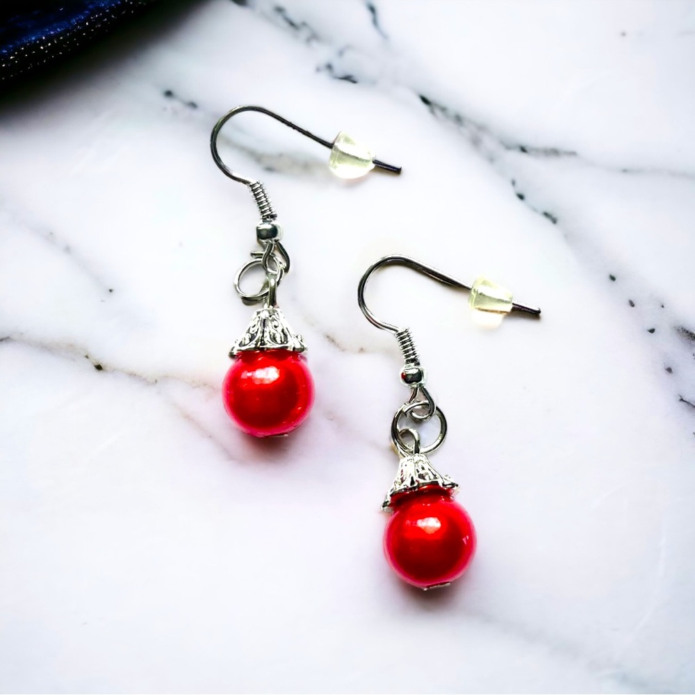 Red Pearl Bead Earrings